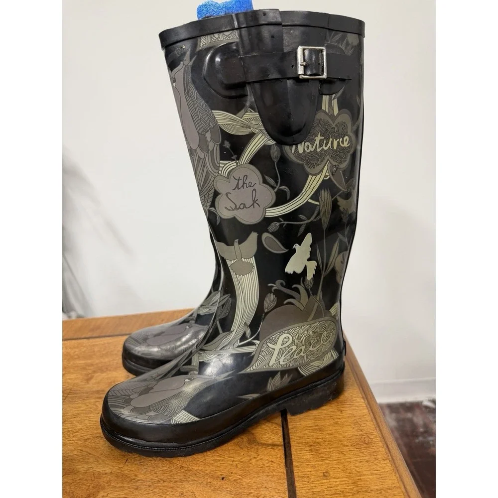 The Sak Signature Women's 6 Black Tall Rubber Rain Boots Wellies Nature Fur Line